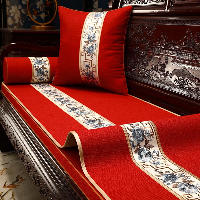Chinese Wedding Mahogany Sofa Seat Cushion Cover Cloth Red Wedding Cover Towel Solid Wood Arhat Bed Sofa Cushion Cover