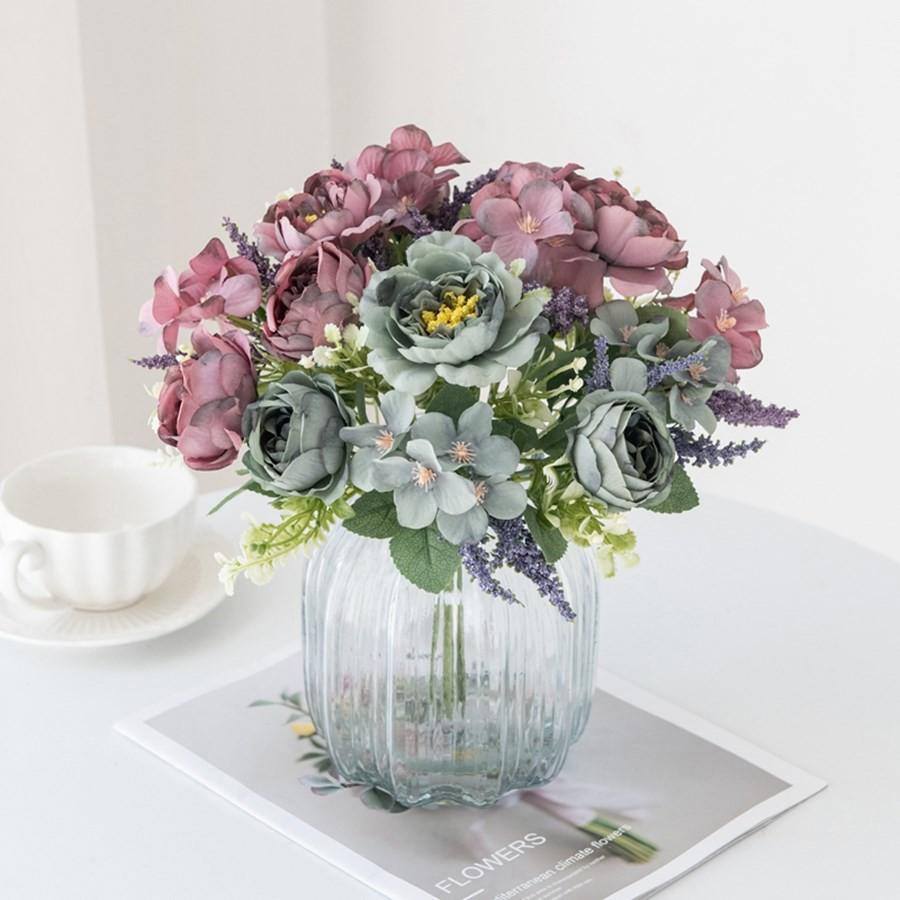 Artificial Flowers White Silk Hydrangea Peony Wedding Party Flower Bundle Home Vase Decorative Props Festival Scrapbook Ornament