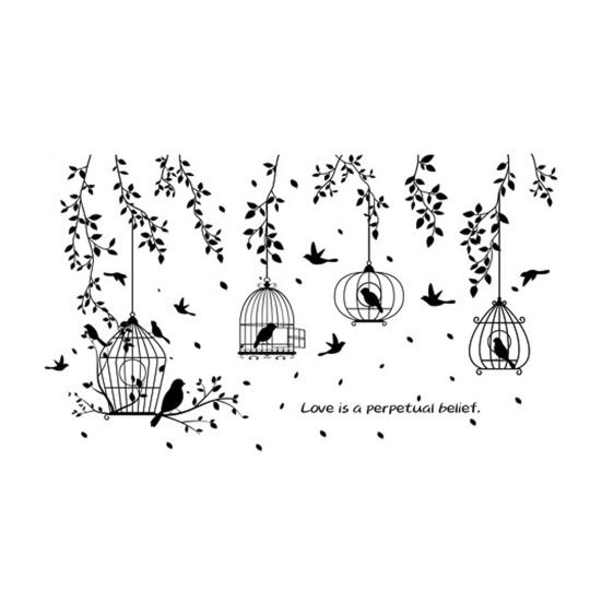 

Черная птичья клетка с листьями, силуэтом, настенным декором, наклейками для гостиной, спальни, наклейками