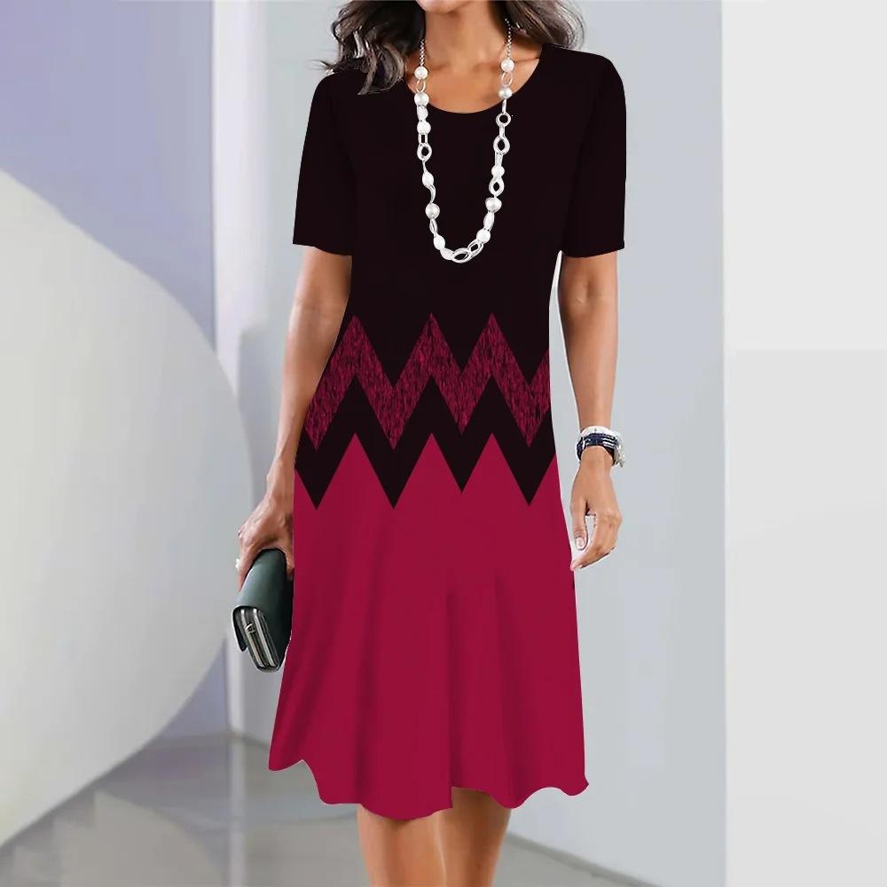 Elegant Fashion Short Sleeve T-shirt Dress Beach Vacation Midi Dresses Women 3d Print Clothing