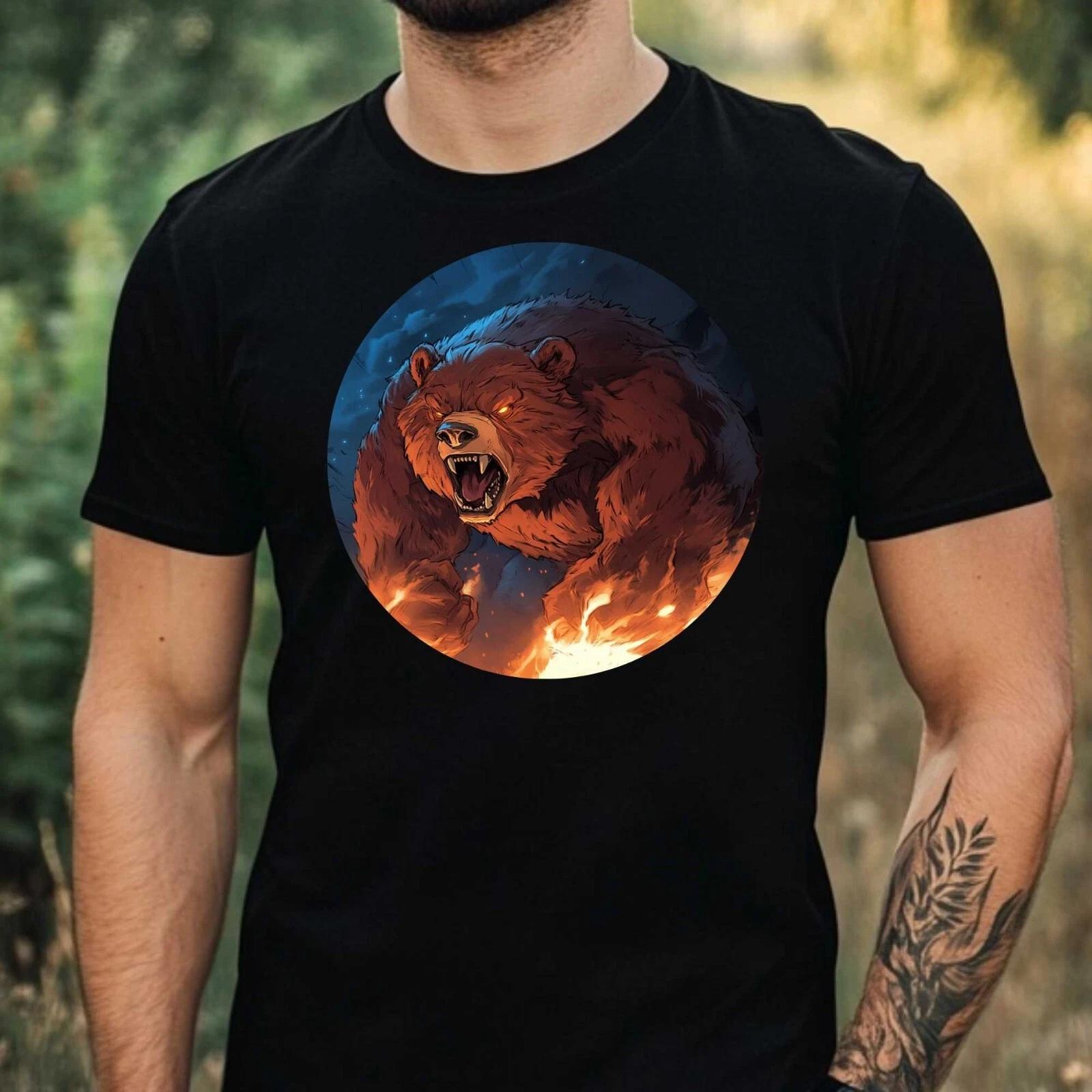 T-Shirt Herren Brennender Bär Motiv Baumwolle Größe XS bis 5XL XXL