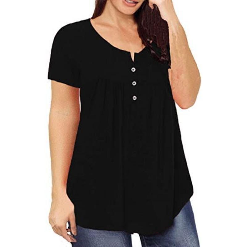 YYFS Damenmode, lässig, Sommer, Frühling, einfarbig, bedruckt, kurzärmelig, V-Ausschnitt, Blusen und Hemden