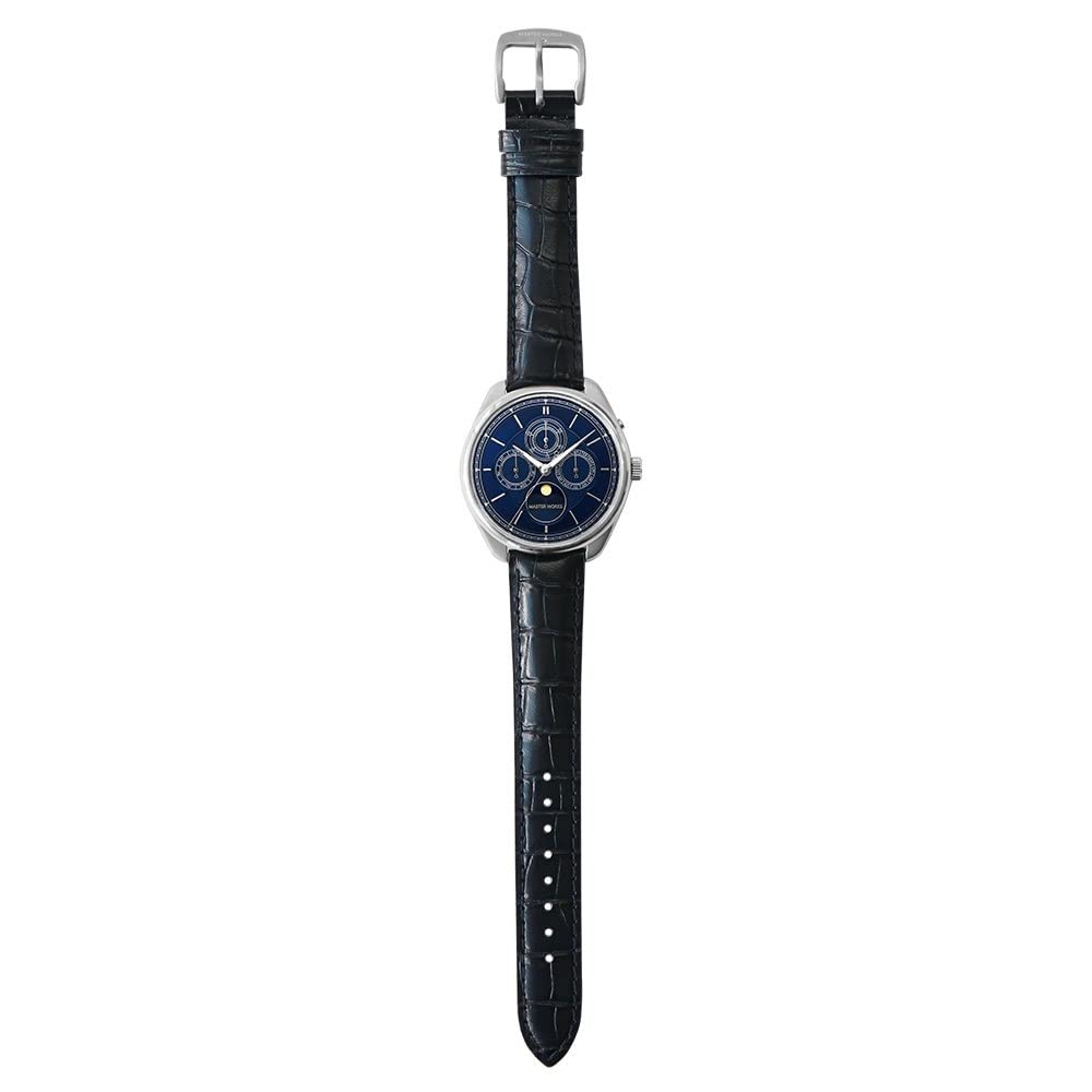 MASTER WORKS Quattro 004 Made in Quartz Leather Moon Navy Blue MW21SN-ACNVG8 Men's Watch, Japan, Movement, 40mm, Strap, Phase,