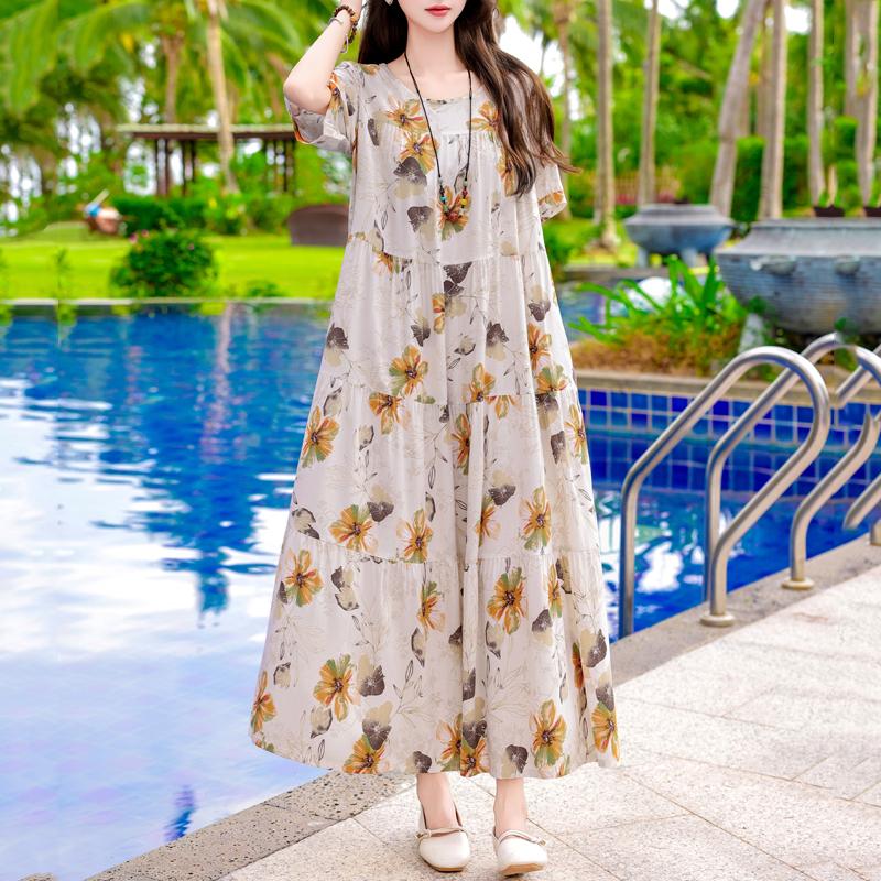 Elegant Long Dresses Summer Clothes Short Sleeve Casual Loose Women Dress