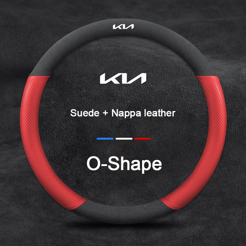 Keyring KIA GT LINE Leather Steering Wheel Cover Non-Slip Breathable Ultra Soft for Sportage Sorento Stinger CeedSoulK2K3K4K5KX5