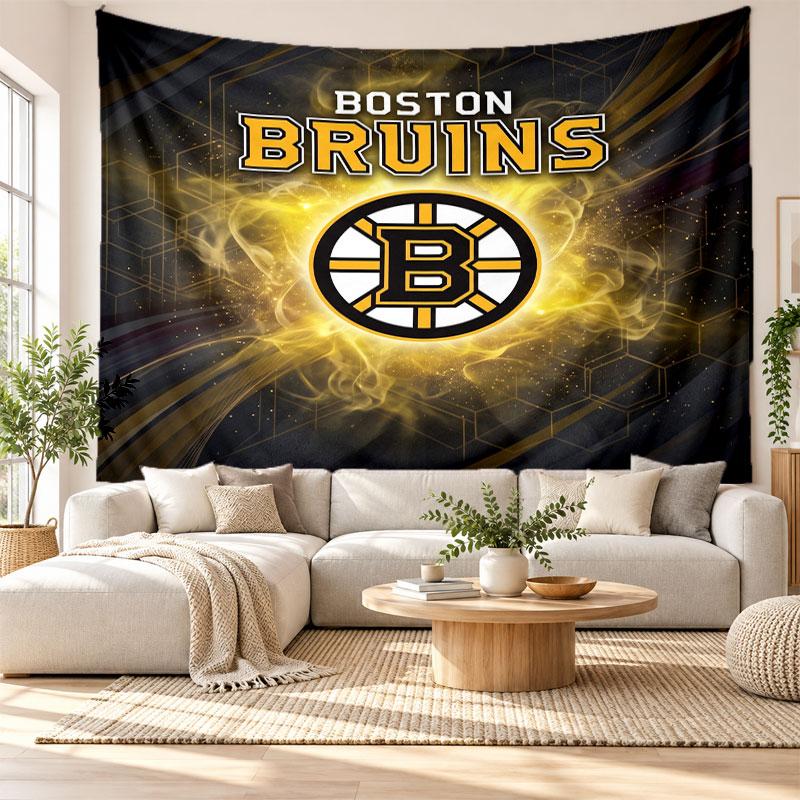 Arazzo da Parete Boston Bruins, Appeso a Parete in Tessuto Morbido, Sfondo Decorativo per Camera da Letto, Arte da Parete per la Casa
