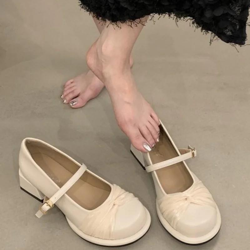 Fashion Shoes Block Heels for Women Pumps Basketball Platform 2024 Round Toe Sandals Ladies Shallow Mouth Mary Jane Retro Chunky