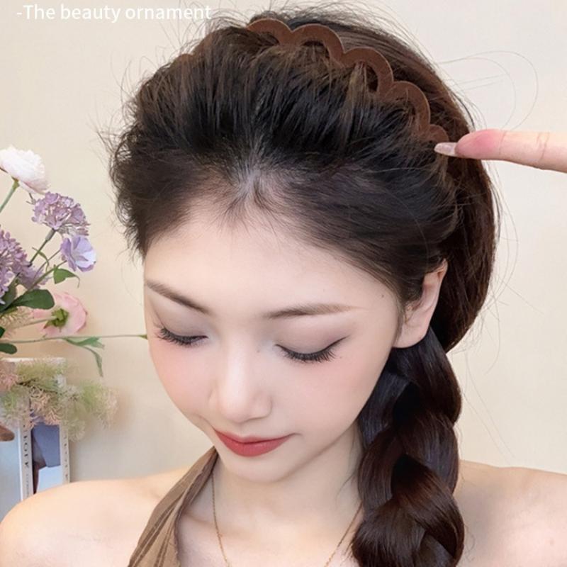 Black Flocked Big Wave Headband with Tooth Comb for Washing Face, Headband for Tidying Up Hair, Hairpin and Headdress