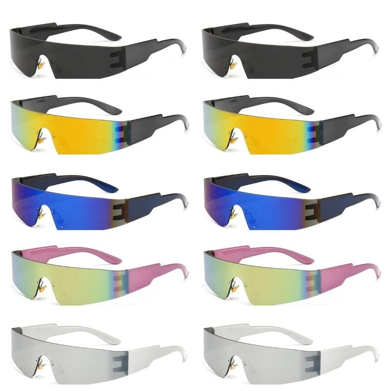 10PCS Cycling Punk One Piece Sunglasses Women Goggle Mirrored Y2K Sun Glasses Men 2000'S Wrap Around Eyeglasses Fashion Eyewear