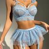 New sexy lace pajamas three-piece set of small breasts gathering tutu skirt female adult