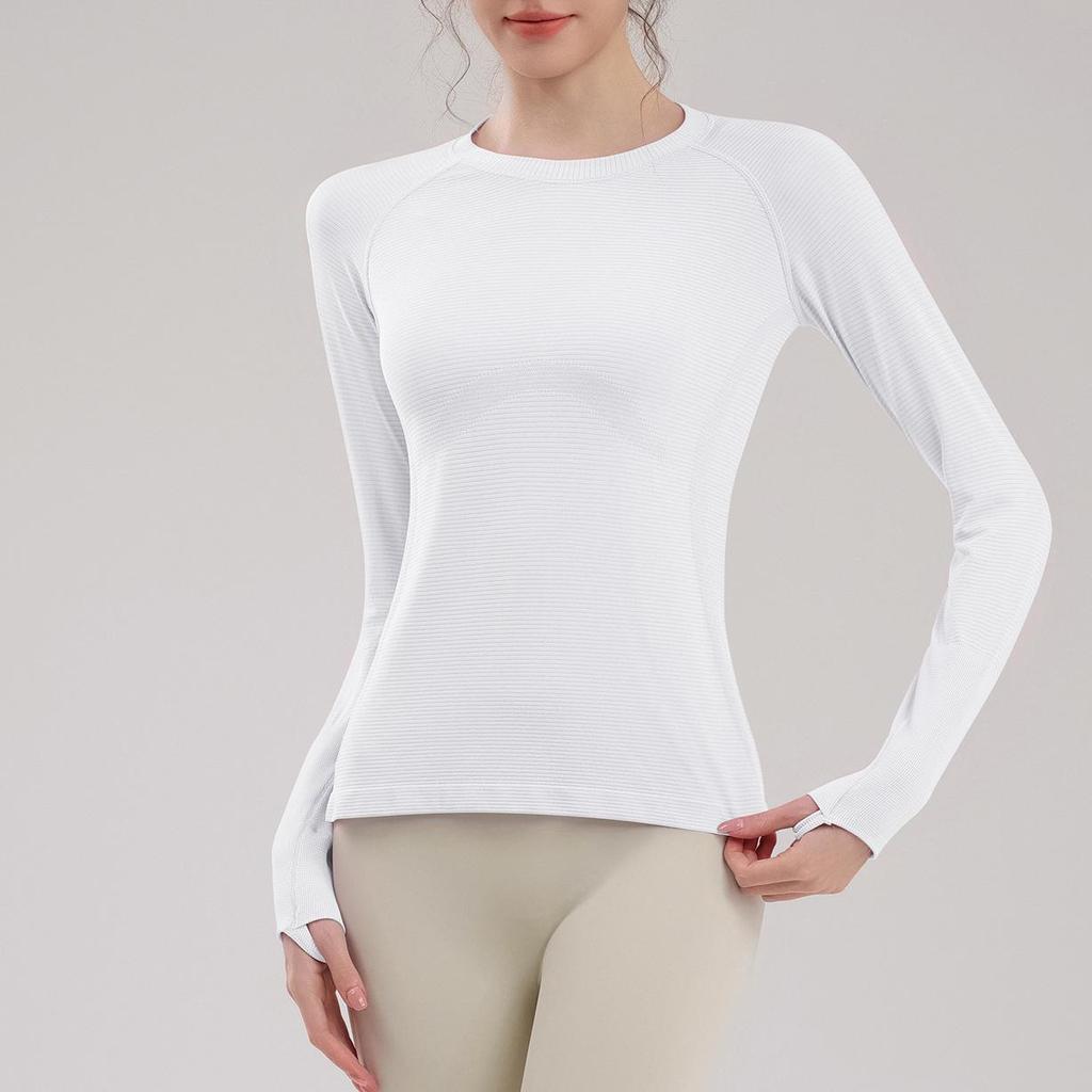 Damen Slim Fit Schnelltrocknendes Langarm Yoga- und Lauf-Top - Atmungsaktiv, Rundhalsausschnitt für Herbst/Winter