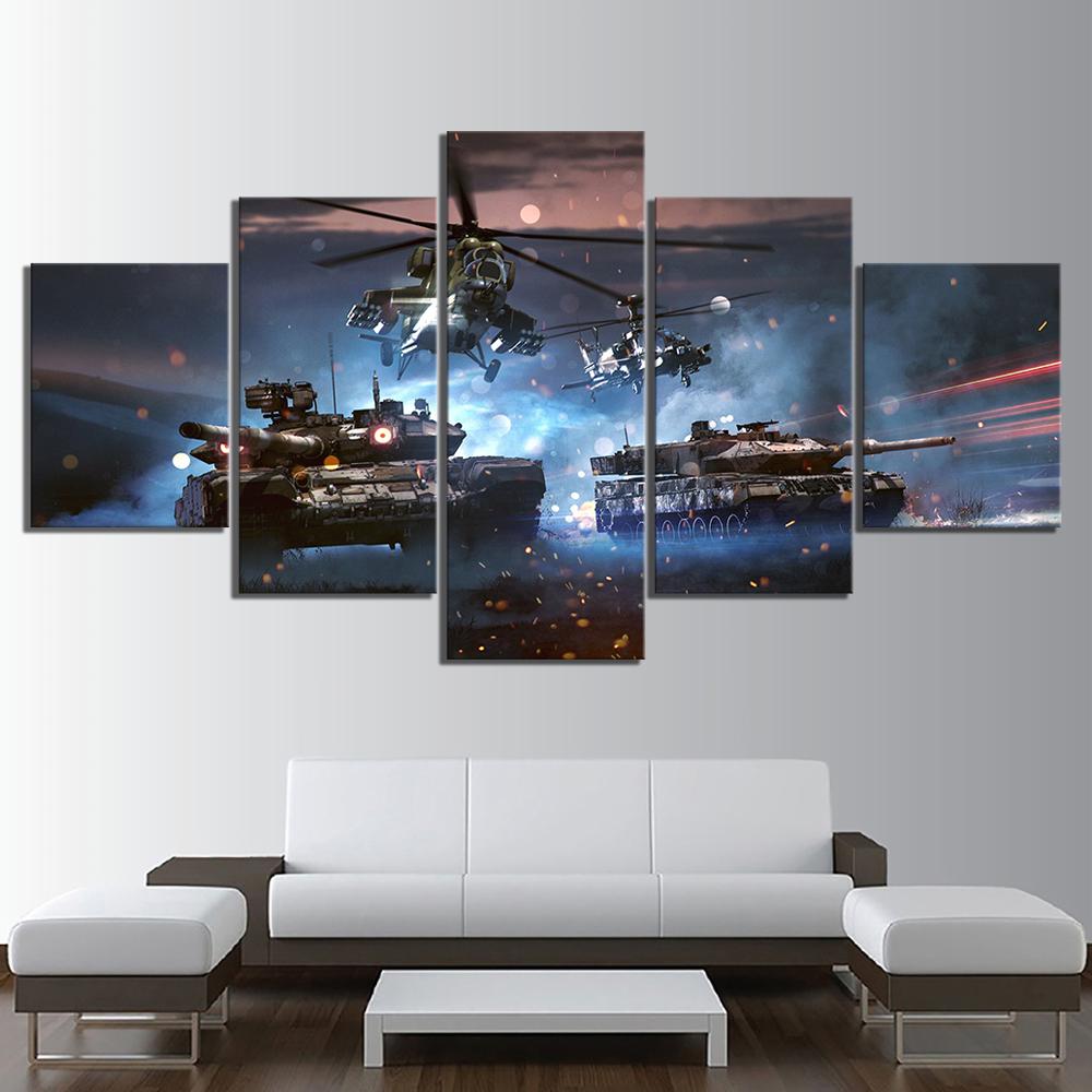No Framed 5 Pieces Battlefield 5 Video Game Aircraft and Tanks Wall Art Canvas Posters Pictures Paintings Home Decor for Bedroom