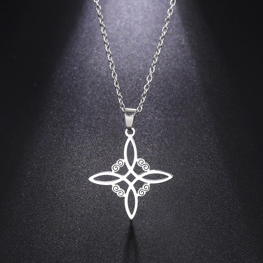 Fashion Chic Celtic-Symbol Necklace Witchs-Knot Necklace for Women Men Stainless Steel Pendant Necklace Lucky Jewelry