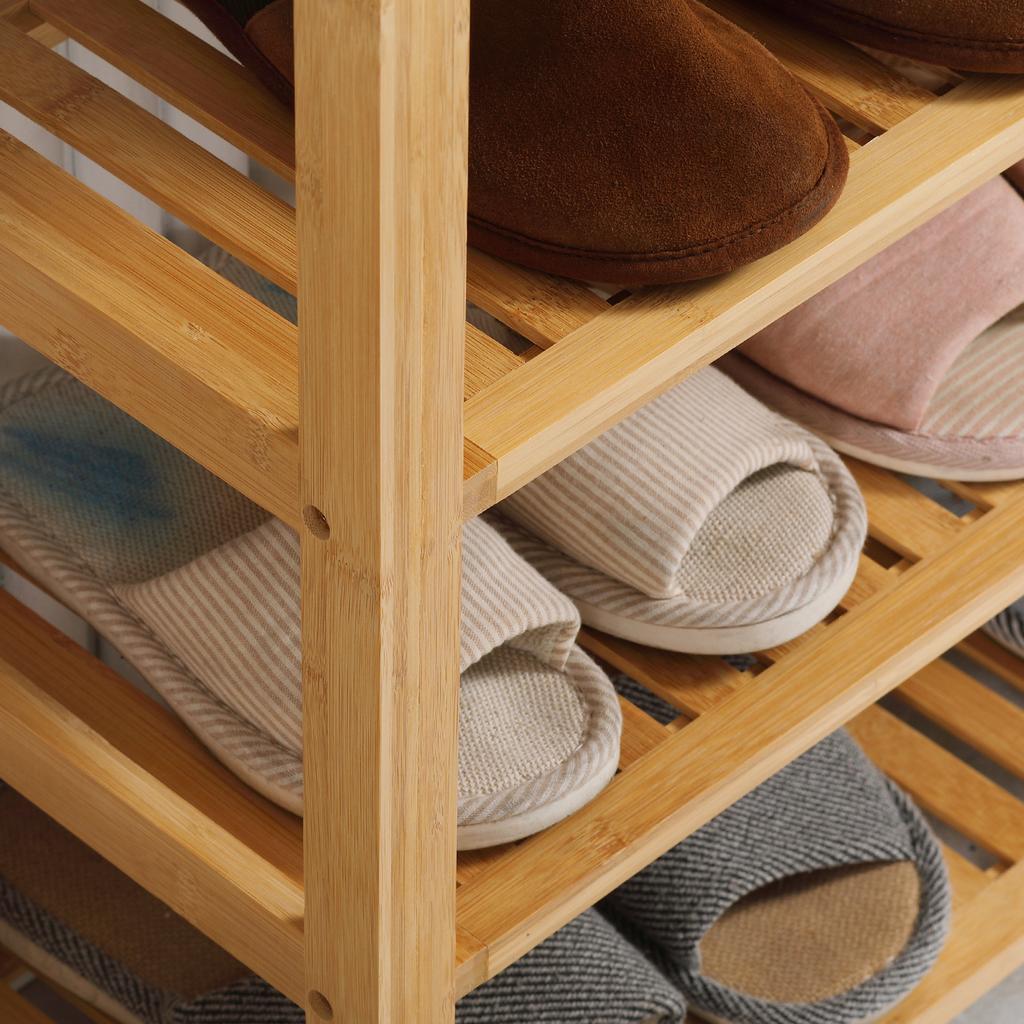 Schuhregal mit 4 Regalböden, Bambus, Lamellen, bis Größe EU 45, Natur