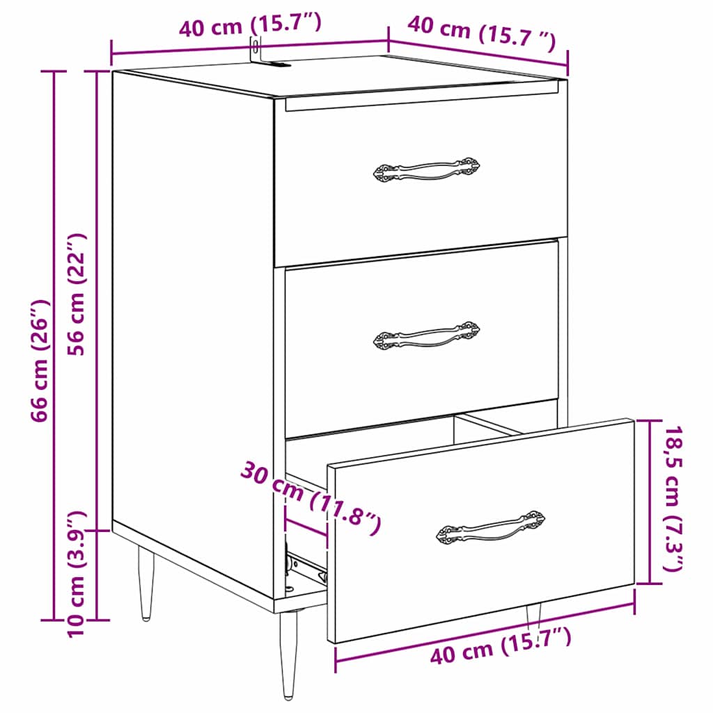 Nightstand with Drawers Reclaimed Wood Look 40 x 40 x 66 cm Engineered Wood
