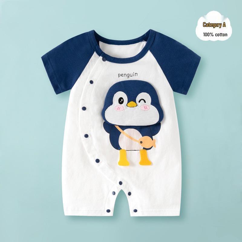 Summer Short Sleeve Pure Cotton Baby Romper - Infant Cartoon Crawling Bodysuit