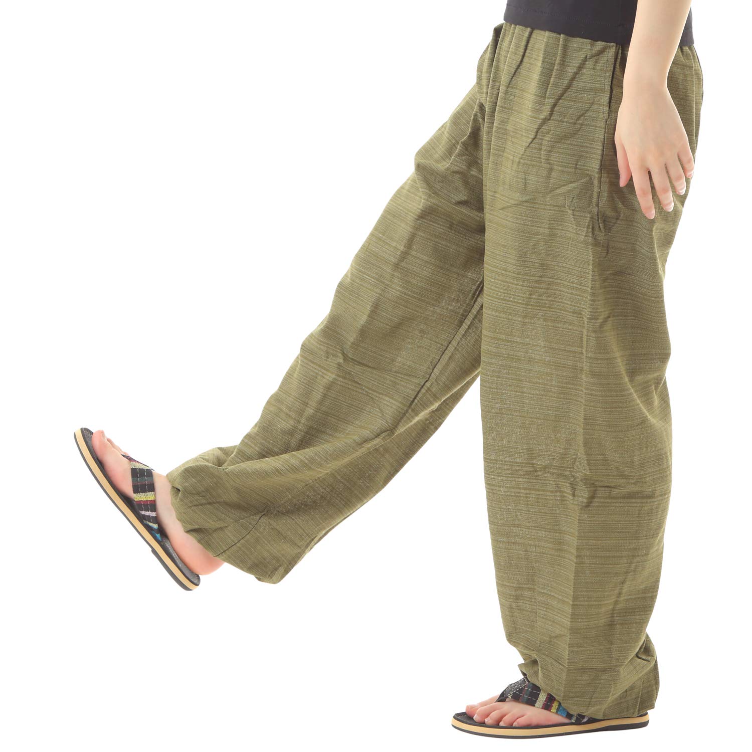 

[Okinawa Giken] Asian Pants, Sarouel Pants, Aladdin Pants, Men s, Women s, Unisex, Ethnic Long Pants (Khaki (Striped))
