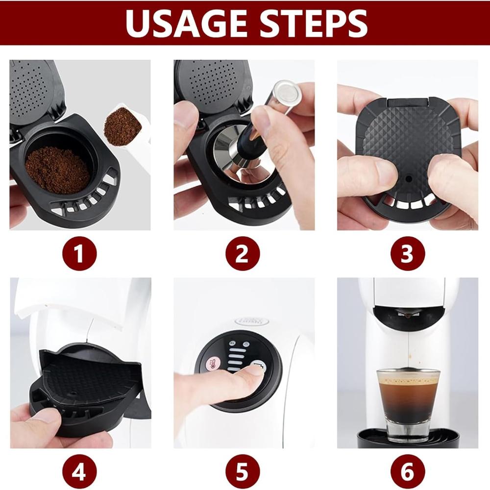 Reusable Capsule Adapter for Dolce Gusto, Coffee Machine Powder Tray with Spoon and Brush, Refillable Coffee Pods Adapter Compatible with Piccolo