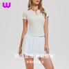 Womens 2-Piece Sport Set: Short Sleeve Henley Top Pleated Skirt Tennis Golf Running Workout