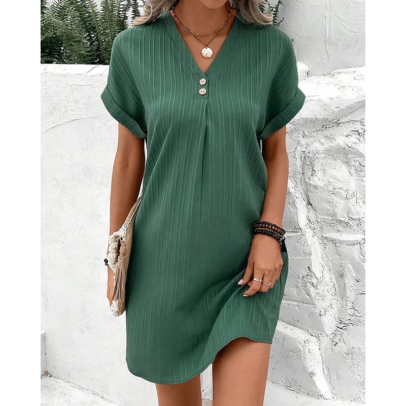 Abito elegante tubino corto da donna Abito estivo a maniche corte con scollo a V Abiti da spiaggia semplici da festa leggeri