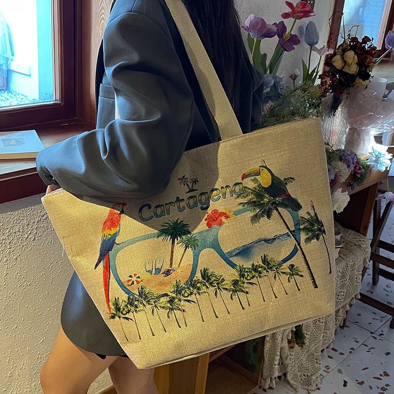 Large Capacity Linen Bag for Women New Commuting Tote Bag for Women Ins Fashion One-shoulder Linen Bag