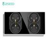BSEED French Standard Single Wall Power Sockets Double Sockets Dual Electrical Outlets Glass Panel Children Protection 16A