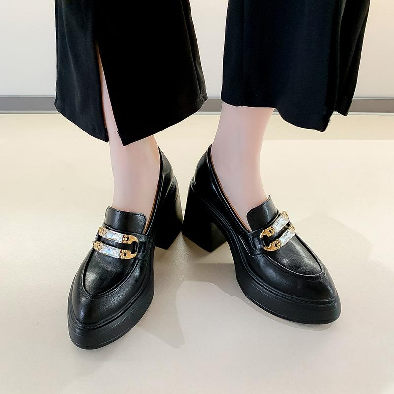 10CM French Niche Platform Comfortable Single Shoes Black Fashion Versatile Heightening Temperament Loafers Heightening Small Leather Shoes