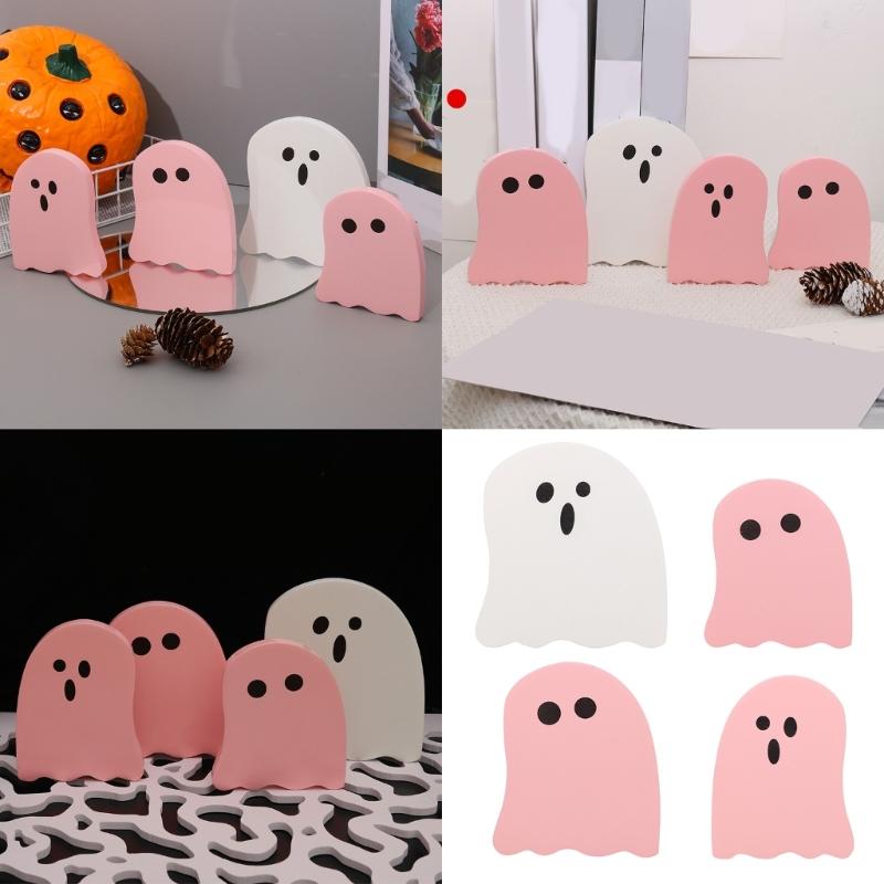 4 Piece Wooden Ghostly Figurines For Halloween Indoor Outdoor Festive Decorations Family Friendly Ghostly Room Decors