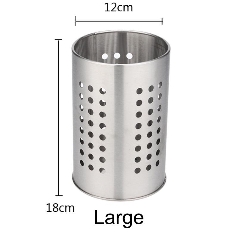 Tub pentru bețișoare din oțel inoxidabil, găleată pentru tacâmuri, capacitate mare, depozitare ustensile de bucătărie, gaură rotundă, tub de scurgere golit
