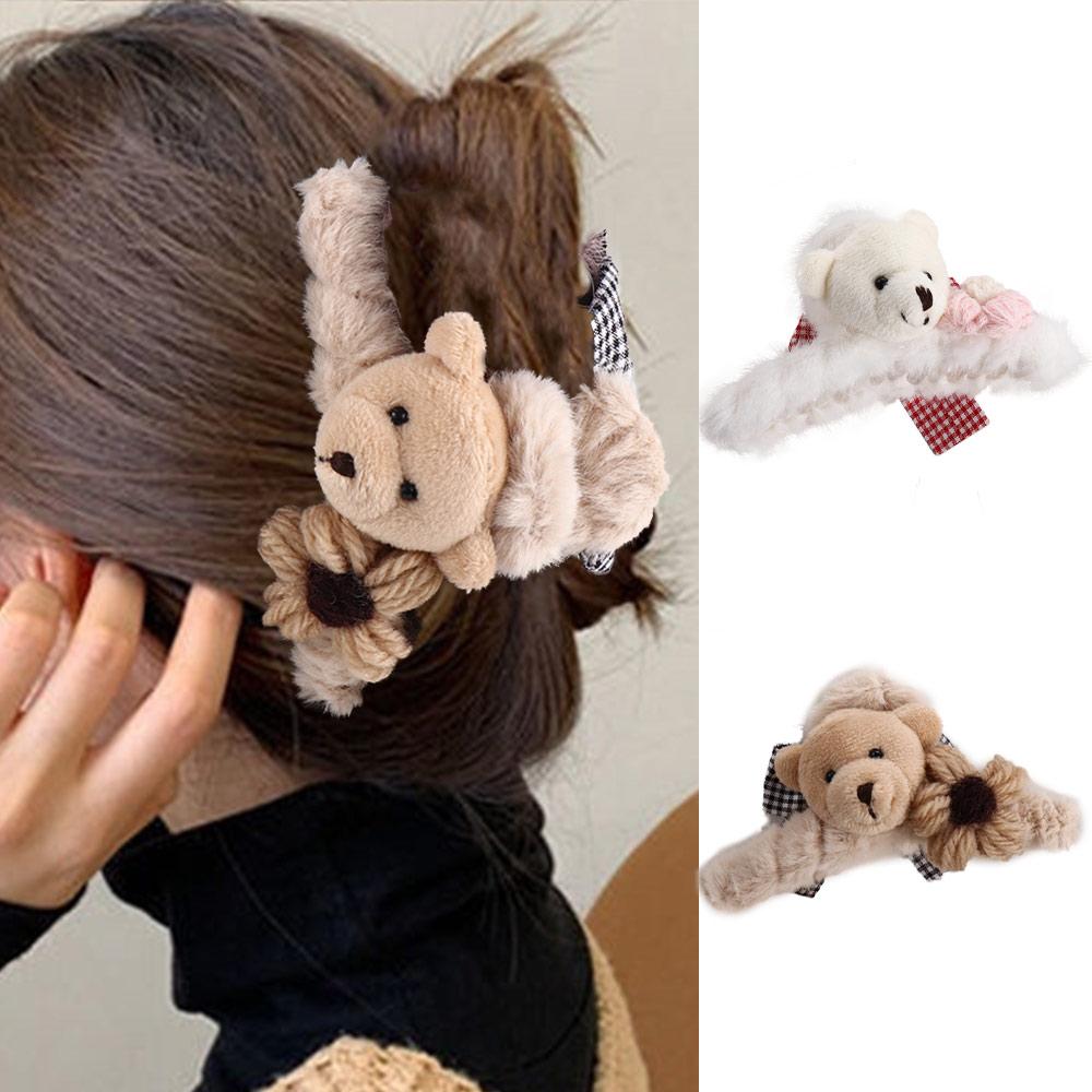 Bathing Plush Bow Flower Korean Style Crab Clips Hair Accessories Women Hair Clips Bear Hair Claws