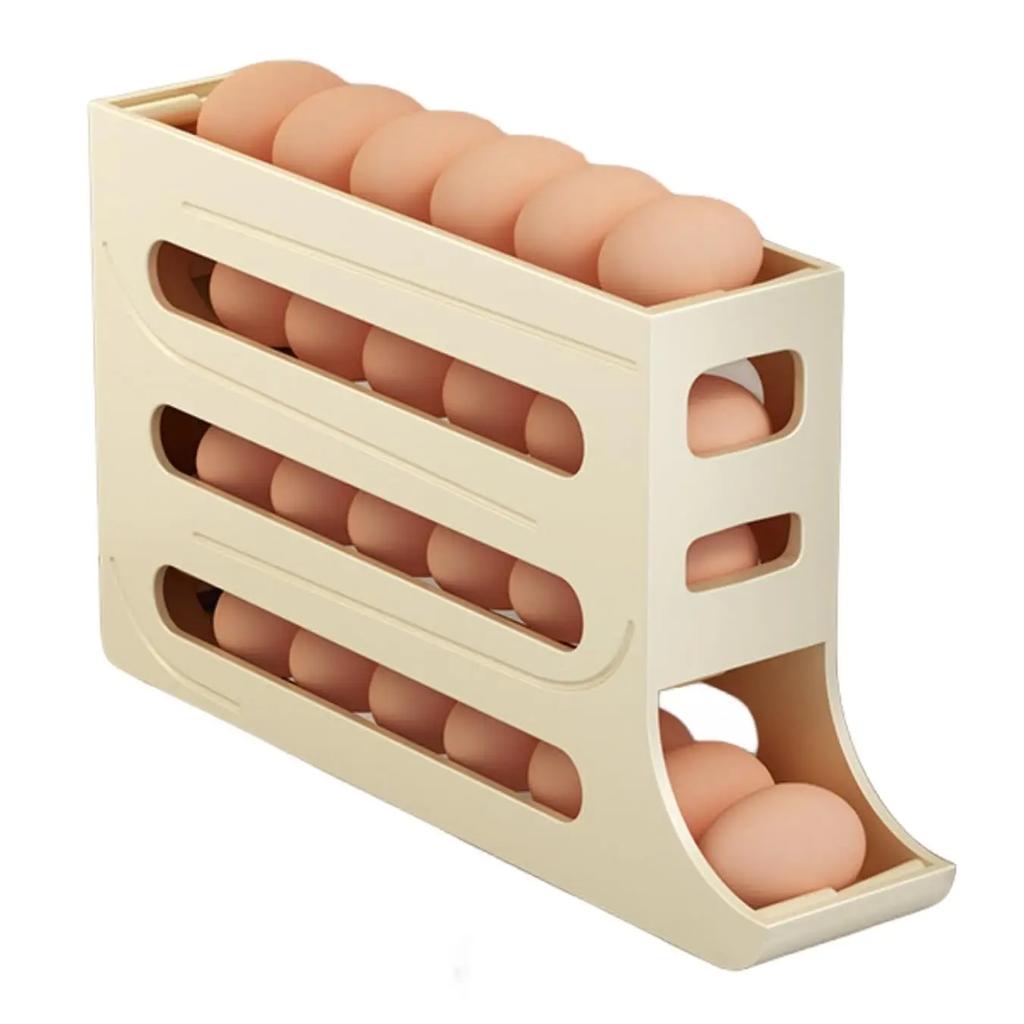 Eggs Holder for Fridge,4 Tiers Auto Rolling Fridge Egg Organizer,Space-Saving Egg Dispenser Holder,Holds 30 Eggs,Kitchen