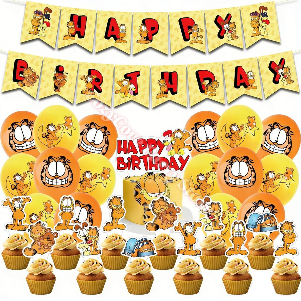 Articoli Decorativi per Festa di Compleanno Gatto Carino Stoviglie Topper per Torta Palloncini G-Garfieldes Stendardo Sfondo Festa per Bebè Bomboniere per Feste Bambini
