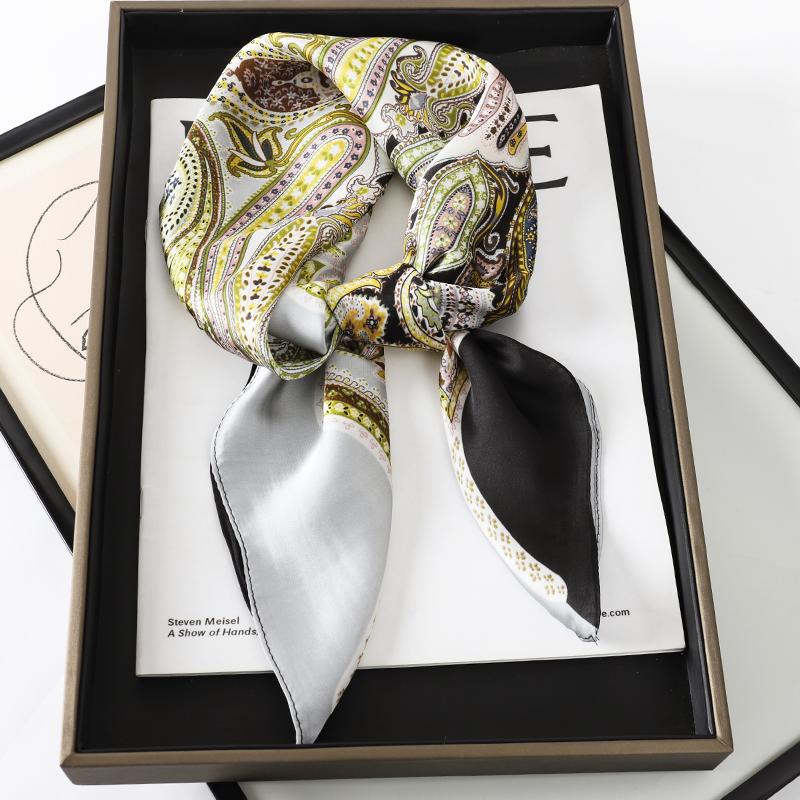 70*70CM Fashion Silk Square Scarf Women Satin Shawl Wrap Hijab Female Hair Band Luxury Ladies Print Design Headband Scarves