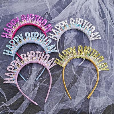 Glitter Happy Birthday Sequin Headband Birthday Decoration Birthday Party Decorations Kids Adult Girl Pink Silver Blue Headbands