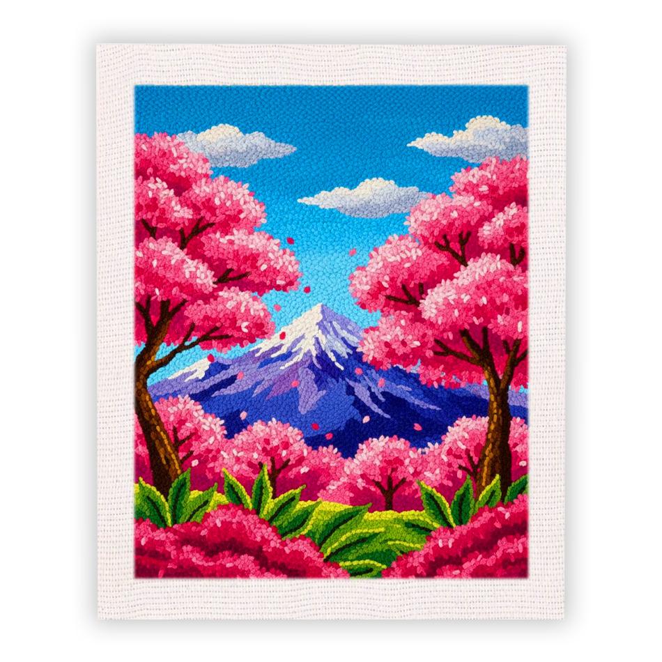 Punch Needle Embroidery Starter Kits With Frame For Beginner Cherry Blossom Landscape Sewing Diy Kit Poking Yarn Painting 25x30c
