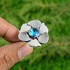 Natural Swiss Blue Topaz Stackable Flower Adjustable Ring 925 Silver