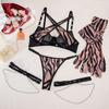 Pink Leopard Lingerie Set with Metal Chain Valentine's Gift for Her with Gloves Exotic Sets Chain Sexy Garter G-string Kit