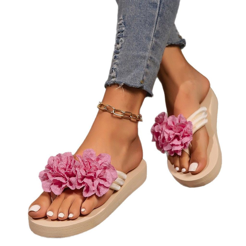 European and American large-size women's shoes summer slippers flower flip-flops platform slippers casual versatile lightweight beach cool slippe