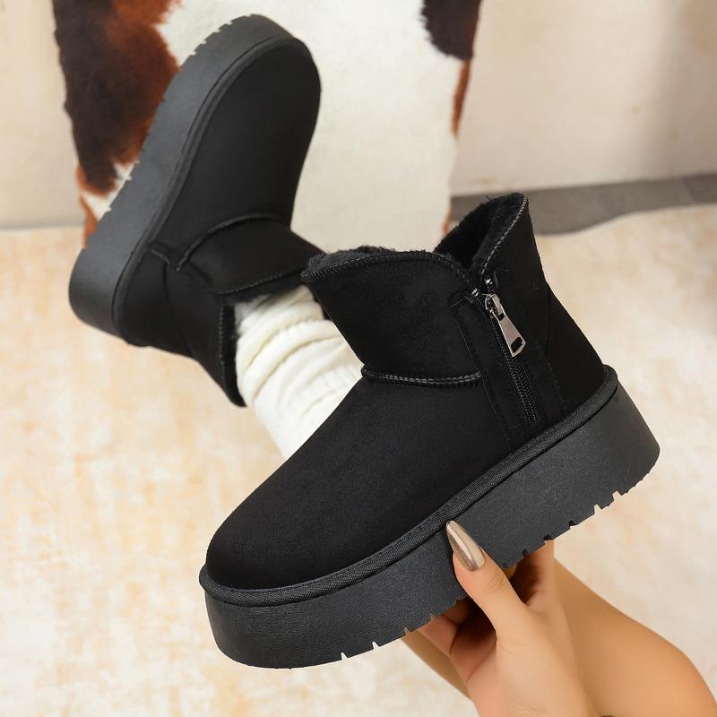 Fashion Women Flats Platform Snow Boots Suede Casual New Winter Short Plush Shoes 2025 Trend Ankle Boots Woman Fur Sneakers Botas Mujer