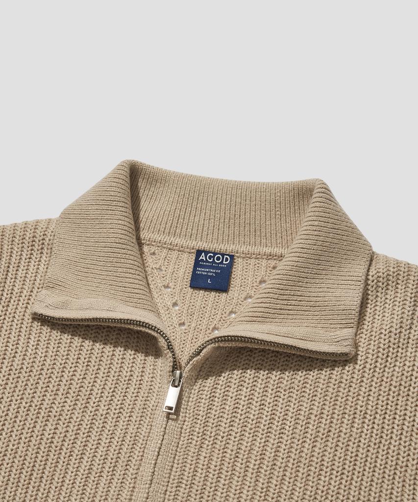 AGOD Refined Two-Way Knit Zip-Up [Beige]