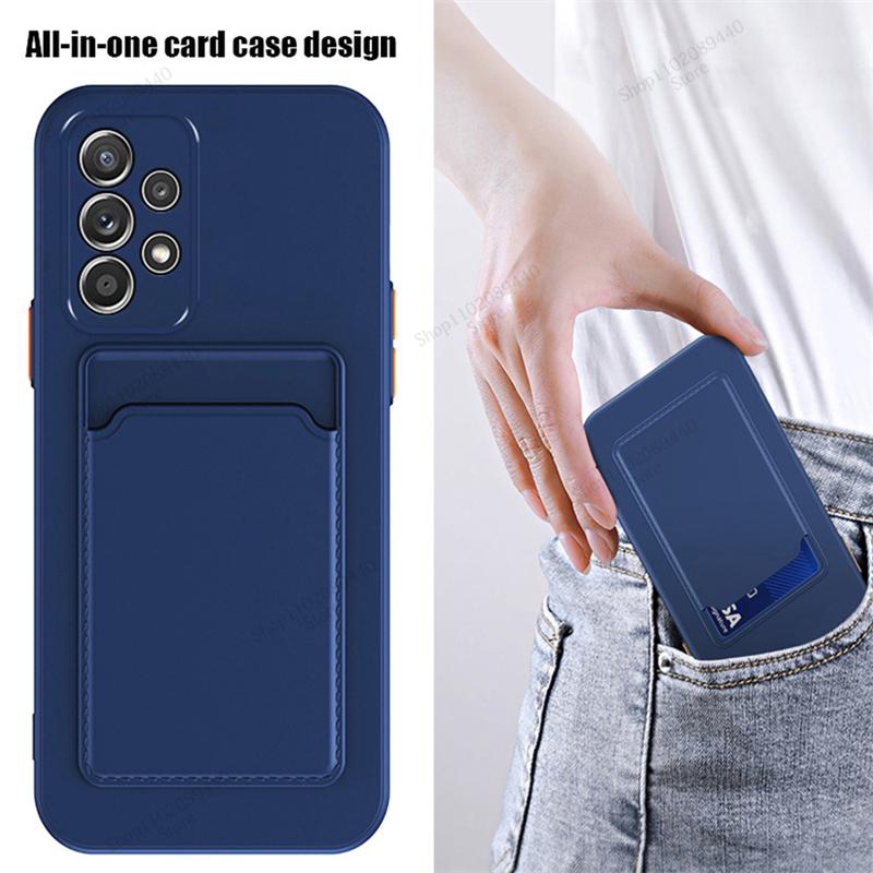 Liquid Silicone Card Holder Case For Samsung Galaxy A54 A53 A34 A14 A73 A33 A23 A13 A72 A52 A32 A22 A12 A91 A71 Shockproof Cover