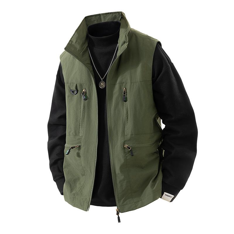 Men's Coat, Casual Stand Collar, Multi Bag Workwear, Outdoor Camisole, Jacket