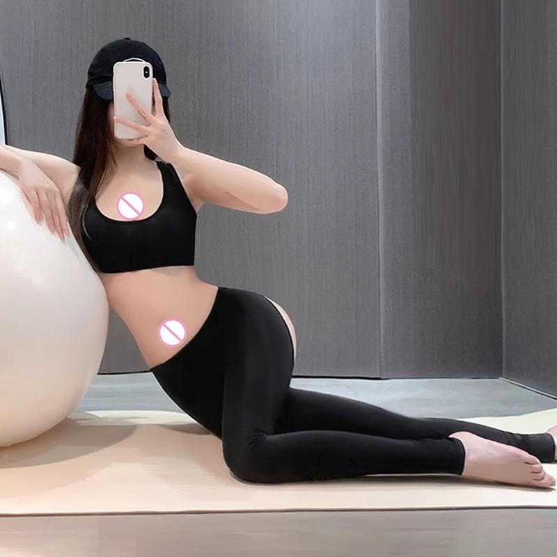 Erotic Butt Exposing Leggings Teddy Lingerie Sexy Women Zip Open Crotch Skinny Pants Outdoor Rolepaly Costumes Stretch Yoga Pant