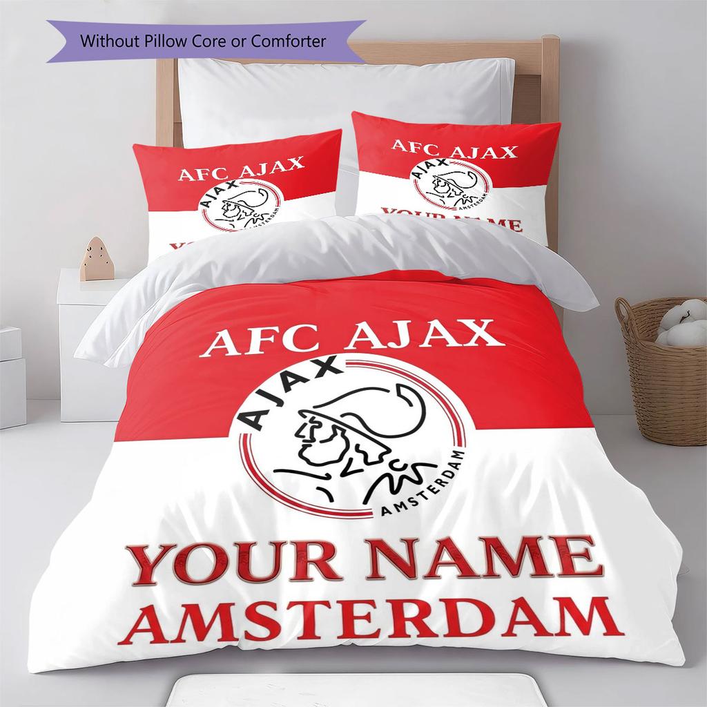 AFC Ajax Custom Name Pattern Bedding,Quilt Set Quilt Cover Pillowcase Home Birthday Gift(1 * Duvet Cover + 2 * Pillowcase, Without Core)