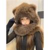 Autumn Winter New Arrival Bear Ear Hat Scarf and Gloves In One Warm and Cosy Plush Hat Neck Warmer and Gloves for Women