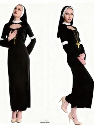 Halloween Nun Costume for Adults - Female Priest Masquerade Dress