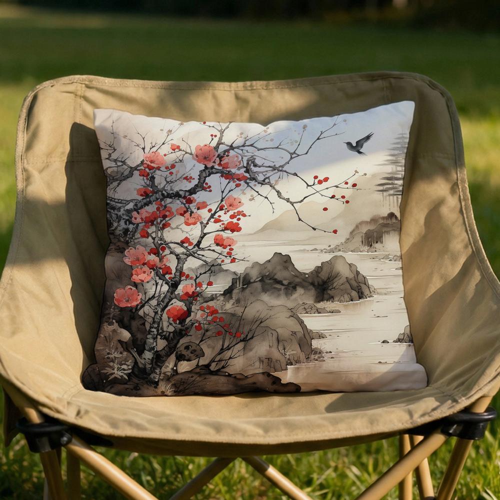 Classical Ink Landscape Cushion Cover Soft Reversible Durable Pillow Cover MultiScene Use for Home Car Daily Comfort