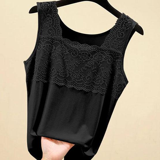 

Летние женские рубашки из модального хлопка большого размера, однотонные тонкие кружевные топы без рукавов XXL чёрный