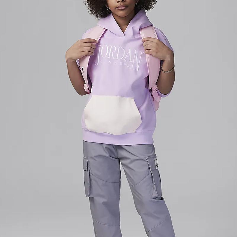Jordan Color Block Letter Print Hooded Pullover Long Sleeve Sweatshirt Kids Sweatshirt Frost-Purple HF8116-510