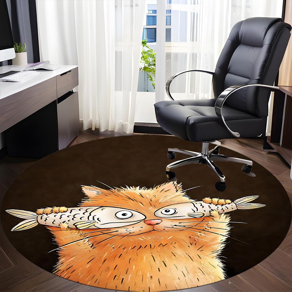 1pc Cat Fish Office Round Area Rug, Under Office Chairs Bedroom Living Room Home Decor, Room Deco
